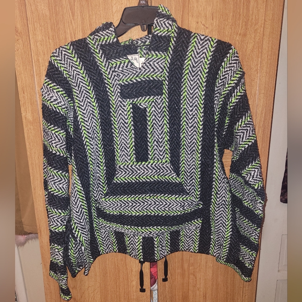 Baja Joe black white and neon green thick hoodie size XL